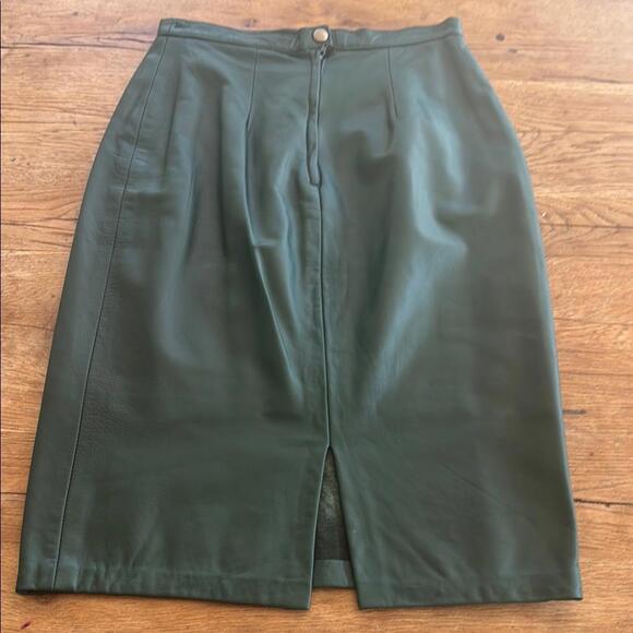 Vintage Giovinessa Moda Vintage Green Leather Pencil Skirt 8 - Picture 2 of 5